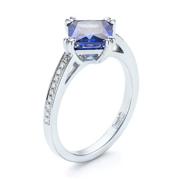 18k White Gold 18k White Gold Custom Tanzanite And Diamond Engagement Ring - Three-Quarter View -  103149