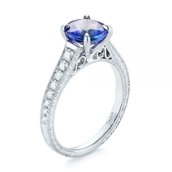 14k White Gold 14k White Gold Custom Tanzanite And Diamond Engagement Ring - Three-Quarter View -  103340