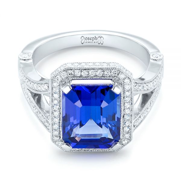 Platinum Custom Tanzanite And Diamond Engagement Ring - Flat View -  102968