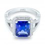 14k White Gold 14k White Gold Custom Tanzanite And Diamond Engagement Ring - Flat View -  102968 - Thumbnail