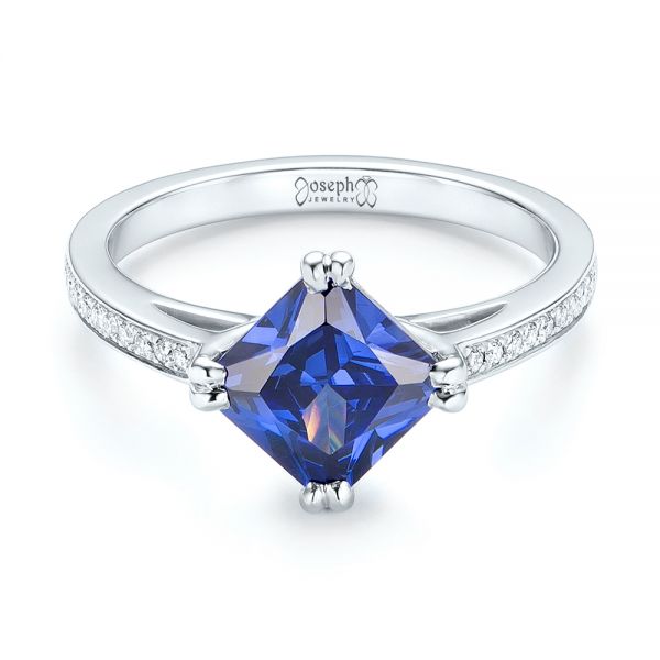 14k White Gold 14k White Gold Custom Tanzanite And Diamond Engagement Ring - Flat View -  103149