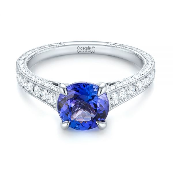 14k White Gold 14k White Gold Custom Tanzanite And Diamond Engagement Ring - Flat View -  103340