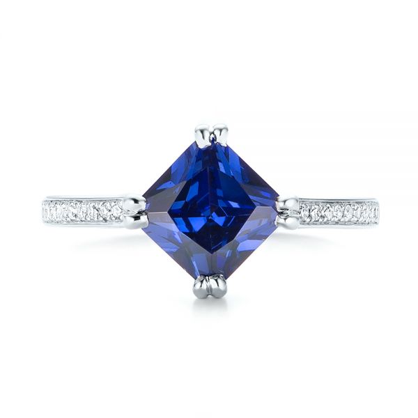 Platinum Custom Tanzanite And Diamond Engagement Ring - Top View - 103149