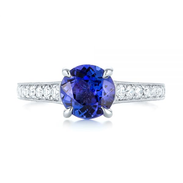 Platinum Platinum Custom Tanzanite And Diamond Engagement Ring - Top View -  103340