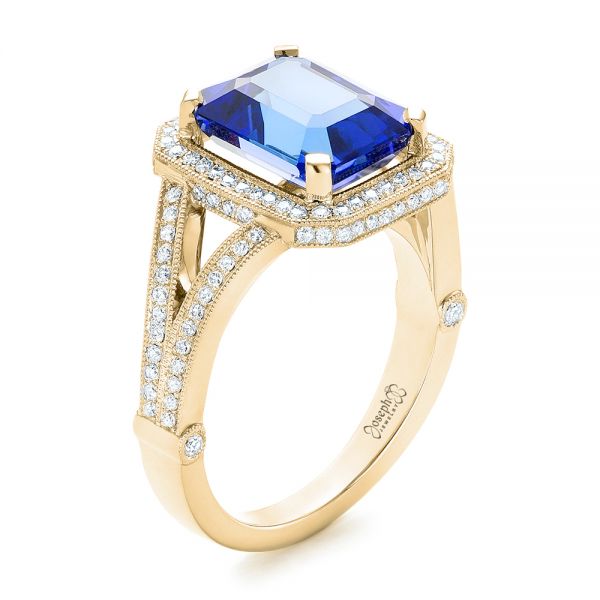 18k Yellow Gold 18k Yellow Gold Custom Tanzanite And Diamond Engagement Ring - Three-Quarter View - 102968