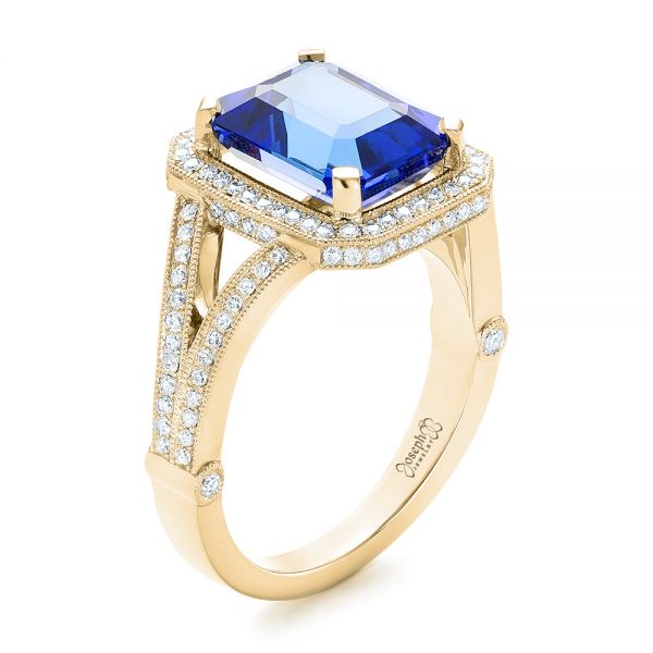 18k Yellow Gold 18k Yellow Gold Custom Tanzanite And Diamond Engagement Ring - Three-Quarter View -  102968