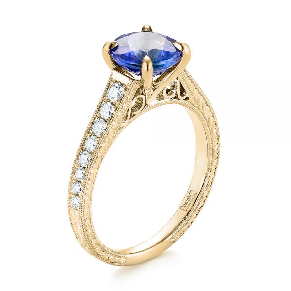 18k Yellow Gold 18k Yellow Gold Custom Tanzanite And Diamond Engagement Ring - Three-Quarter View - 103340