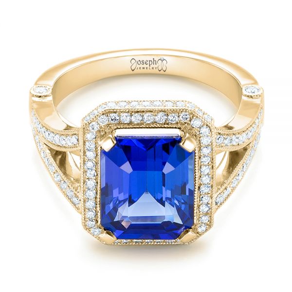 18k Yellow Gold 18k Yellow Gold Custom Tanzanite And Diamond Engagement Ring - Flat View -  102968