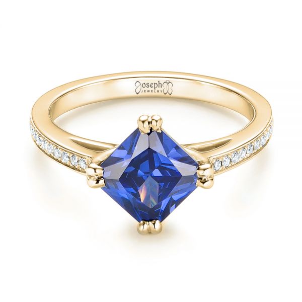 18k Yellow Gold 18k Yellow Gold Custom Tanzanite And Diamond Engagement Ring - Flat View -  103149