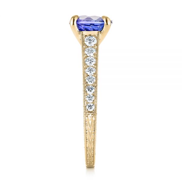 18k Yellow Gold 18k Yellow Gold Custom Tanzanite And Diamond Engagement Ring - Side View -  103340