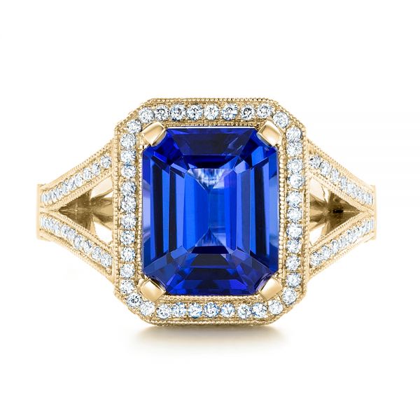 18k Yellow Gold 18k Yellow Gold Custom Tanzanite And Diamond Engagement Ring - Top View -  102968