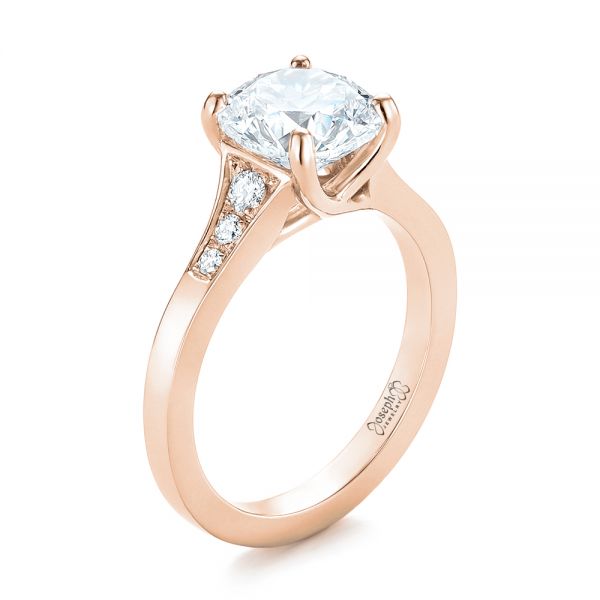 14k Rose Gold 14k Rose Gold Custom Tapering Diamond Engagement Ring - Three-Quarter View -  103339