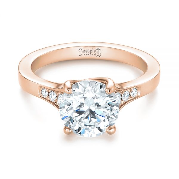 18k Rose Gold 18k Rose Gold Custom Tapering Diamond Engagement Ring - Flat View -  103339
