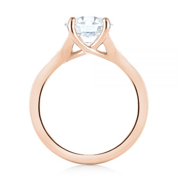 18k Rose Gold 18k Rose Gold Custom Tapering Diamond Engagement Ring - Front View -  103339