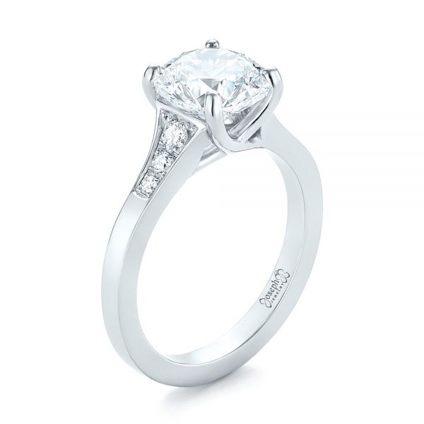 14k White Gold 14k White Gold Custom Tapering Diamond Engagement Ring - Three-Quarter View -  103339