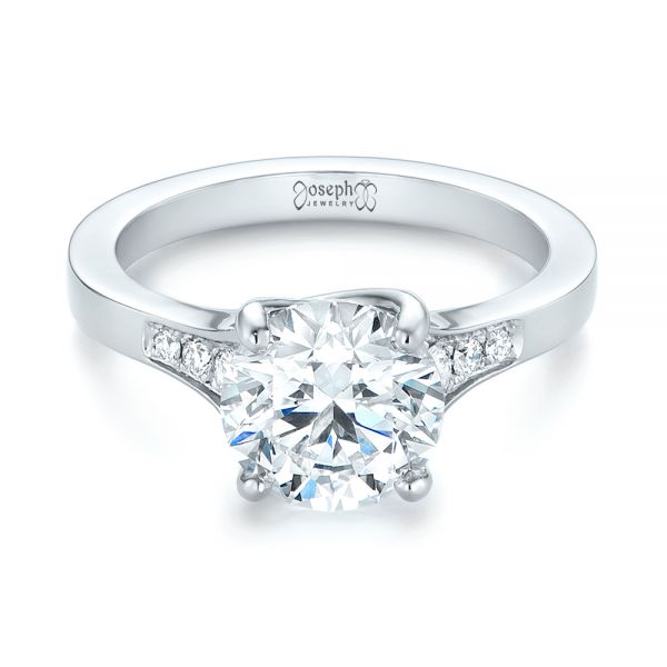 18k White Gold 18k White Gold Custom Tapering Diamond Engagement Ring - Flat View -  103339