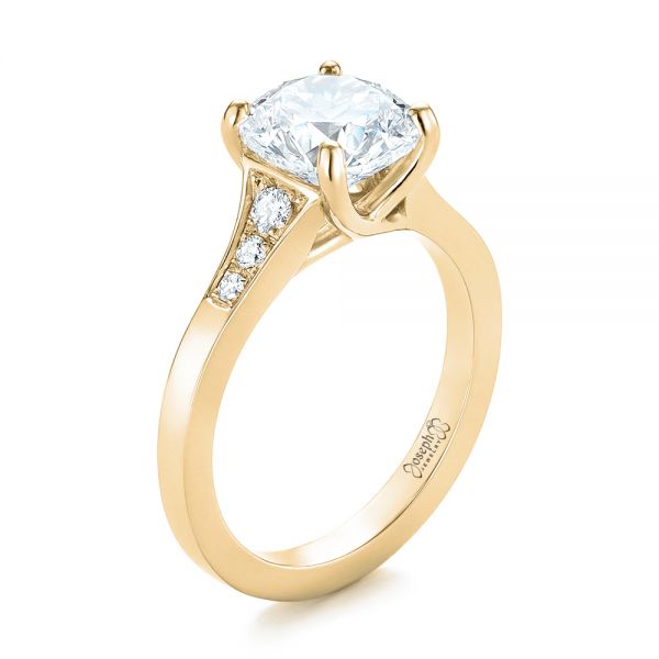 18k Yellow Gold 18k Yellow Gold Custom Tapering Diamond Engagement Ring - Three-Quarter View -  103339