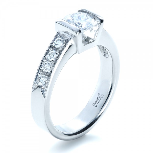  Platinum Custom Tension Set Diamond Engagement Ring - Three-Quarter View -  1292