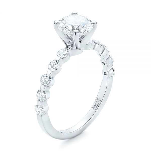  Platinum Custom Tension Set Diamond Engagement Ring - Three-Quarter View -  102451