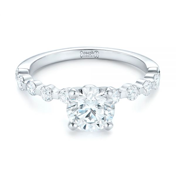 Platinum Custom Tension Set Diamond Engagement Ring - Flat View - 102451