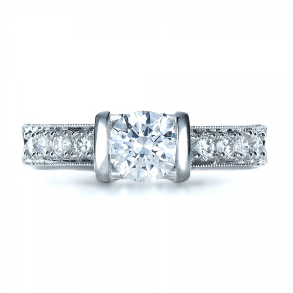  Platinum Custom Tension Set Diamond Engagement Ring - Top View -  1292