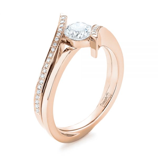 18k Rose Gold 18k Rose Gold Custom Tension Style Diamond Engagement Ring - Three-Quarter View -  103305