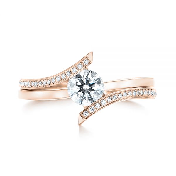18k Rose Gold 18k Rose Gold Custom Tension Style Diamond Engagement Ring - Top View -  103305