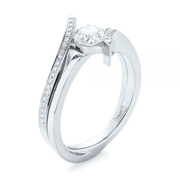 18k White Gold 18k White Gold Custom Tension Style Diamond Engagement Ring - Three-Quarter View -  103305