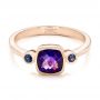 14k Rose Gold Custom Three Stone Amethyst And Sapphire Engagement Ring - Flat View -  102142 - Thumbnail