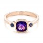 18k Rose Gold 18k Rose Gold Custom Three Stone Amethyst And Sapphire Engagement Ring - Flat View -  102142 - Thumbnail