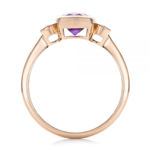 14k Rose Gold Custom Three Stone Amethyst And Sapphire Engagement Ring - Front View -  102142