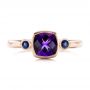 14k Rose Gold Custom Three Stone Amethyst And Sapphire Engagement Ring - Top View -  102142 - Thumbnail