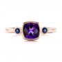 18k Rose Gold 18k Rose Gold Custom Three Stone Amethyst And Sapphire Engagement Ring - Top View -  102142 - Thumbnail