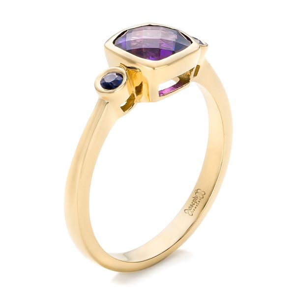 18k Yellow Gold 18k Yellow Gold Custom Three Stone Amethyst And Sapphire Engagement Ring - Three-Quarter View - 102142