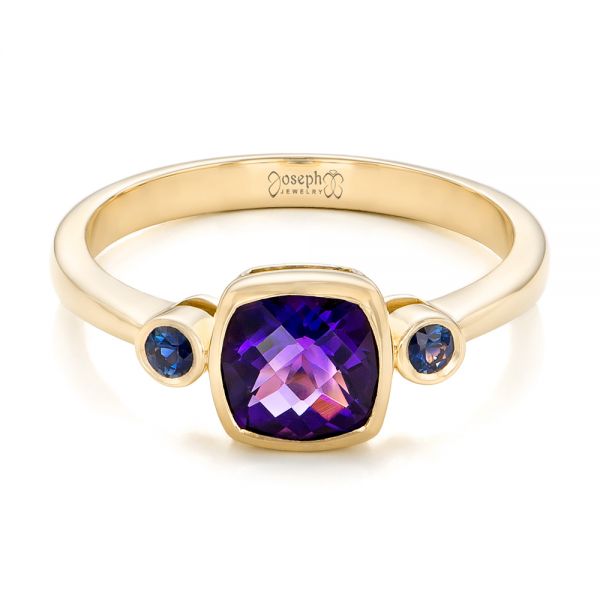 18k Yellow Gold 18k Yellow Gold Custom Three Stone Amethyst And Sapphire Engagement Ring - Flat View - 102142