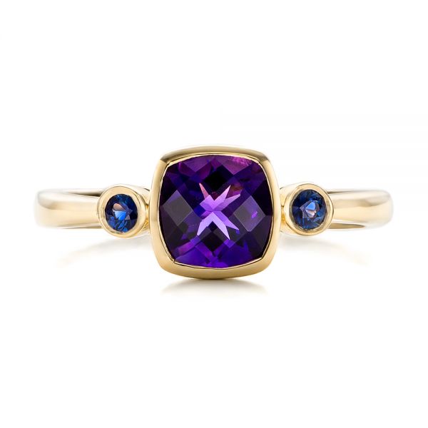 18k Yellow Gold 18k Yellow Gold Custom Three Stone Amethyst And Sapphire Engagement Ring - Top View - 102142