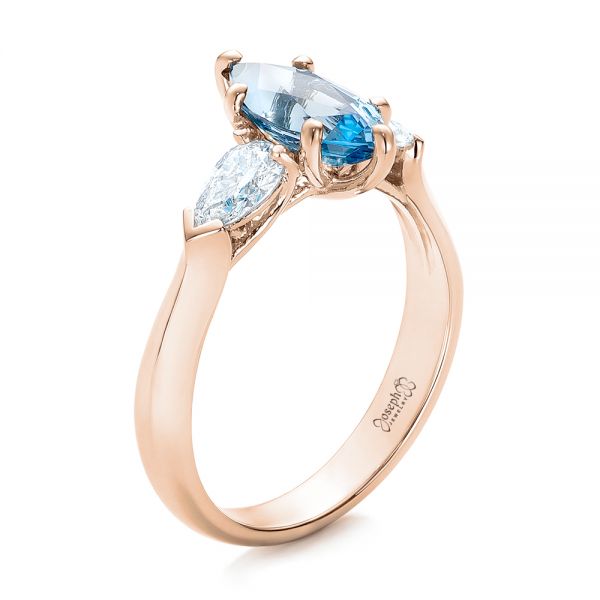18k Rose Gold 18k Rose Gold Custom Three Stone Aquamarine And Diamond Engagement Ring - Three-Quarter View -  102105