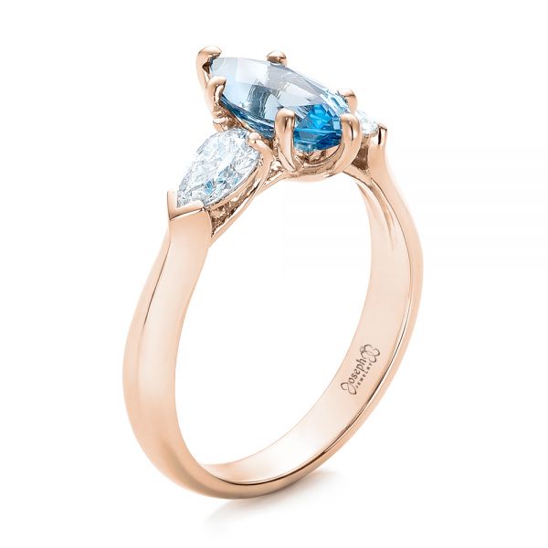 14k Rose Gold 14k Rose Gold Custom Three Stone Aquamarine And Diamond Engagement Ring - Three-Quarter View - 102105