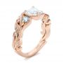 14k Rose Gold Custom Three Stone Aquamarine And Diamond Engagement Ring - Three-Quarter View -  102408 - Thumbnail