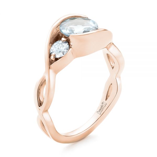 14k Rose Gold 14k Rose Gold Custom Three Stone Aquamarine And Diamond Engagement Ring - Three-Quarter View -  102989