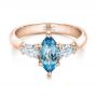 18k Rose Gold 18k Rose Gold Custom Three Stone Aquamarine And Diamond Engagement Ring - Flat View -  102105 - Thumbnail