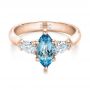 14k Rose Gold 14k Rose Gold Custom Three Stone Aquamarine And Diamond Engagement Ring - Flat View -  102105 - Thumbnail