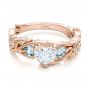 14k Rose Gold Custom Three Stone Aquamarine And Diamond Engagement Ring - Flat View -  102408 - Thumbnail