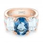 14k Rose Gold 14k Rose Gold Custom Three Stone Aquamarine And Diamond Engagement Ring - Flat View -  103364 - Thumbnail