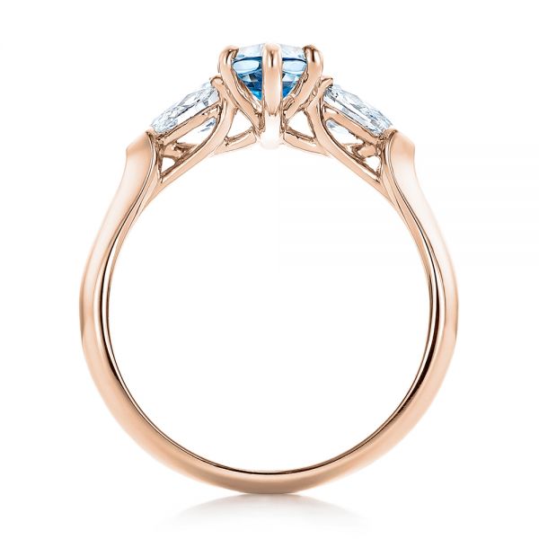 18k Rose Gold 18k Rose Gold Custom Three Stone Aquamarine And Diamond Engagement Ring - Front View -  102105