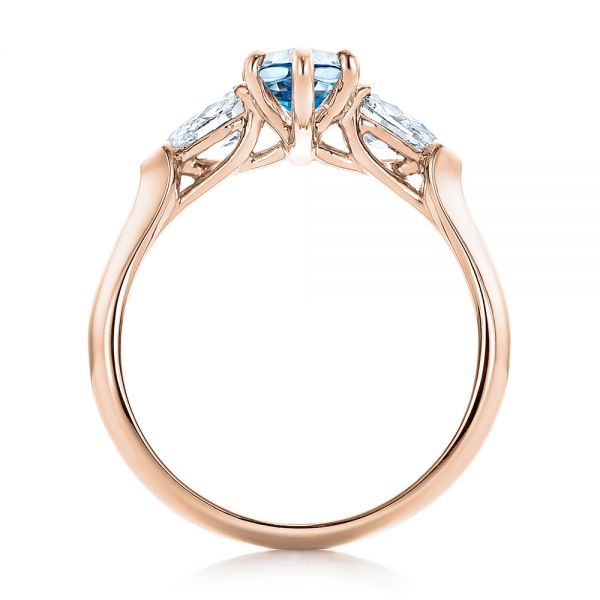 14k Rose Gold 14k Rose Gold Custom Three Stone Aquamarine And Diamond Engagement Ring - Front View - 102105