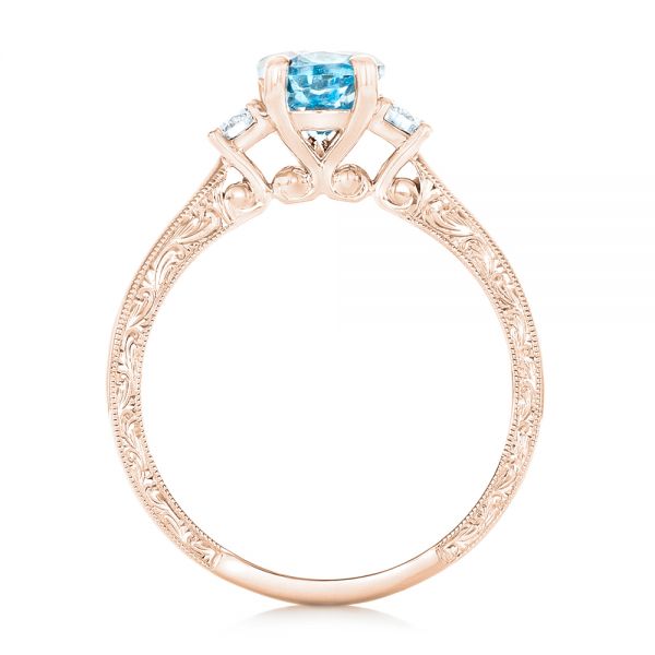 18k Rose Gold 18k Rose Gold Custom Three Stone Aquamarine And Diamond Engagement Ring - Front View -  102548