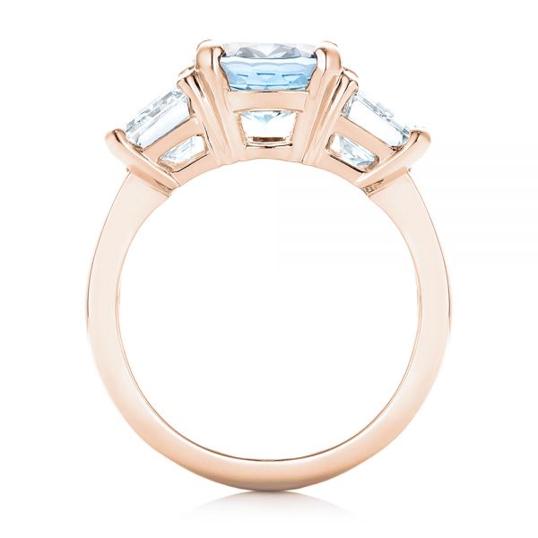 18k Rose Gold 18k Rose Gold Custom Three Stone Aquamarine And Diamond Engagement Ring - Front View -  103364