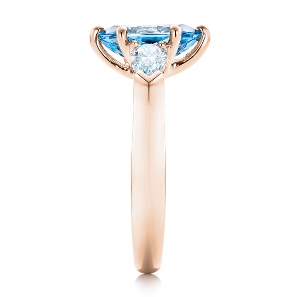 14k Rose Gold 14k Rose Gold Custom Three Stone Aquamarine And Diamond Engagement Ring - Side View -  102105