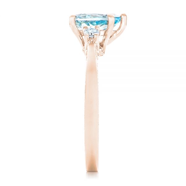 18k Rose Gold 18k Rose Gold Custom Three Stone Aquamarine And Diamond Engagement Ring - Side View -  102548